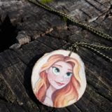 Green-Eyed Girl Wooden Necklace