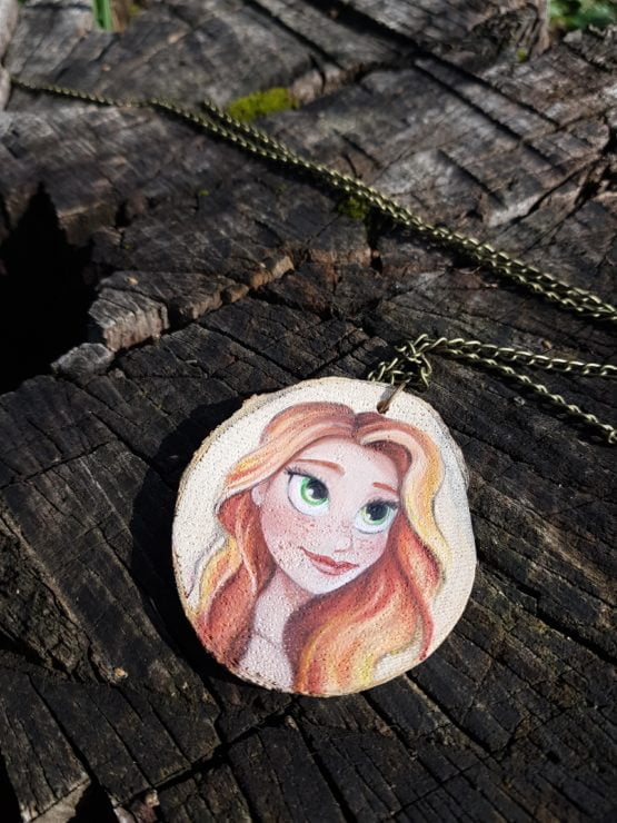 Green-Eyed Girl Wooden Necklace