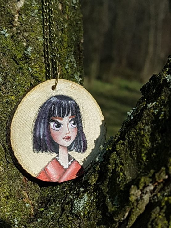 Red Lips Wooden Necklace