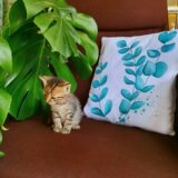 turquoise leafs and flowers 3 pieces cotton canvas pillow cover cat