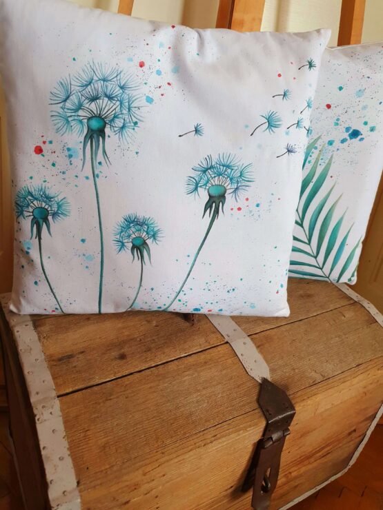 turquoise leafs and flowers 3 pieces cotton canvas pillow cover 2