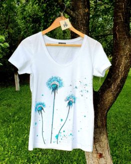 dandelions in the wind hand painted woman t-shirt