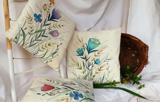 colorful flowers 3 pieces cotton canvas pillow cover 1