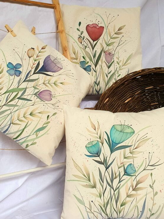 colorful flowers 3 pieces cotton canvas pillow cover 2