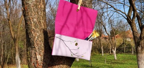 magnolia hand painted letter bag open